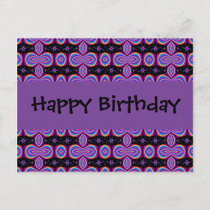 Happy Birthday lila und schwarz Fraktal Postkarte