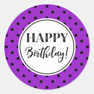 Happy Birthday Lila weiße schwarze Punkte Runder Aufkleber