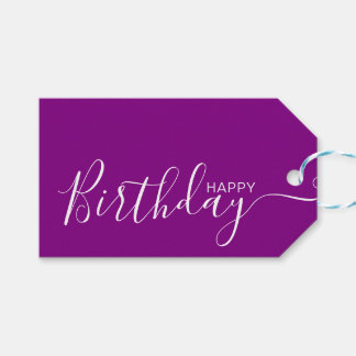 Happy Birthday Lila White Modern Geschenkanhänger
