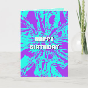 Happy Birthday Lilac Aqua Psychedelic Blume Karte