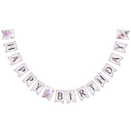 Happy Birthday Lilac Butterfly Watercolor Bunting Wimpelkette