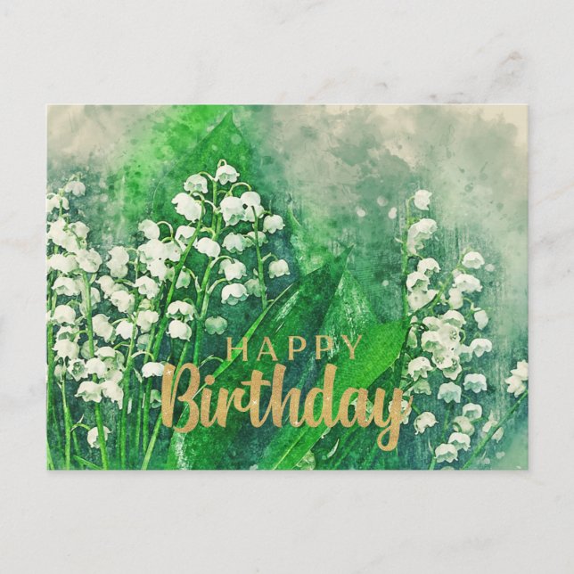 Happy Birthday Lily of the Valley Blume Postkarte (Vorderseite)