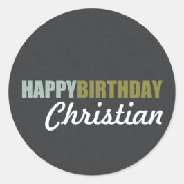 Happy Birthday Linen Gray Runder Aufkleber