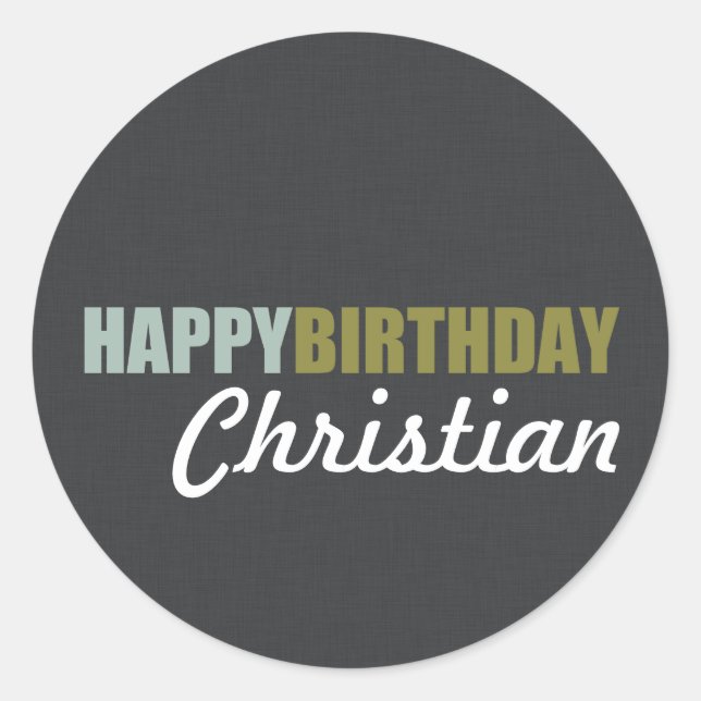 Happy Birthday Linen Gray Runder Aufkleber (Vorderseite)