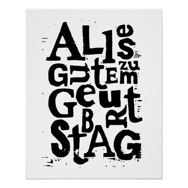 "Happy Birthday" Lino Cut Poster (Vorderseite)