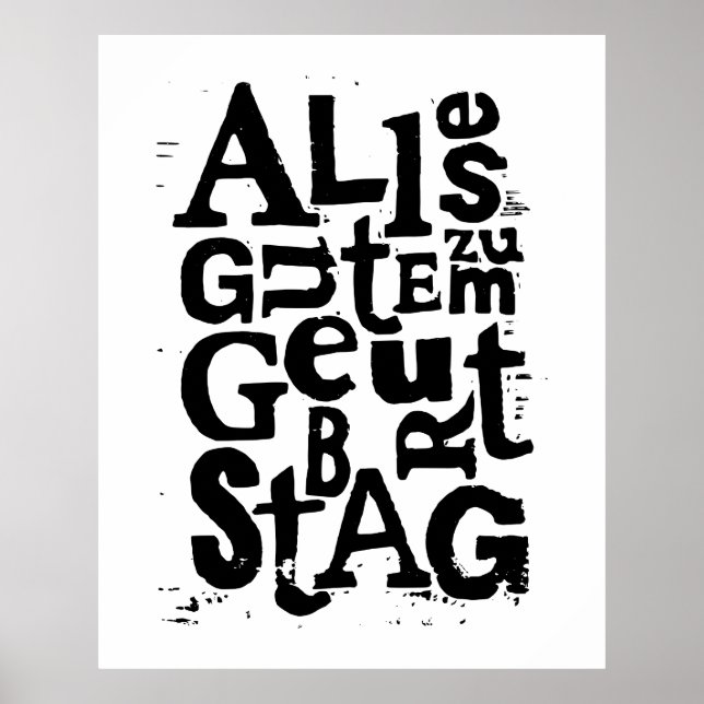 "Happy Birthday" Lino Cut Poster (Vorne)