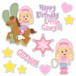 Happy Birthday Little Cowgirl Aufkleber