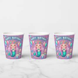 Happy Birthday Little Girl Mermaid Paper Cups Pappbecher
