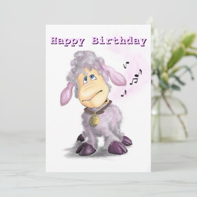 Happy Birthday - Little Lamb with Bell - Name hinz (Stehend Vorderseite)