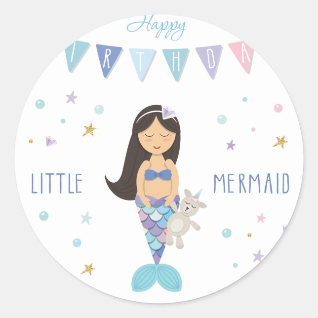 Happy Birthday Little Mermaid Runder Aufkleber (Vorderseite)