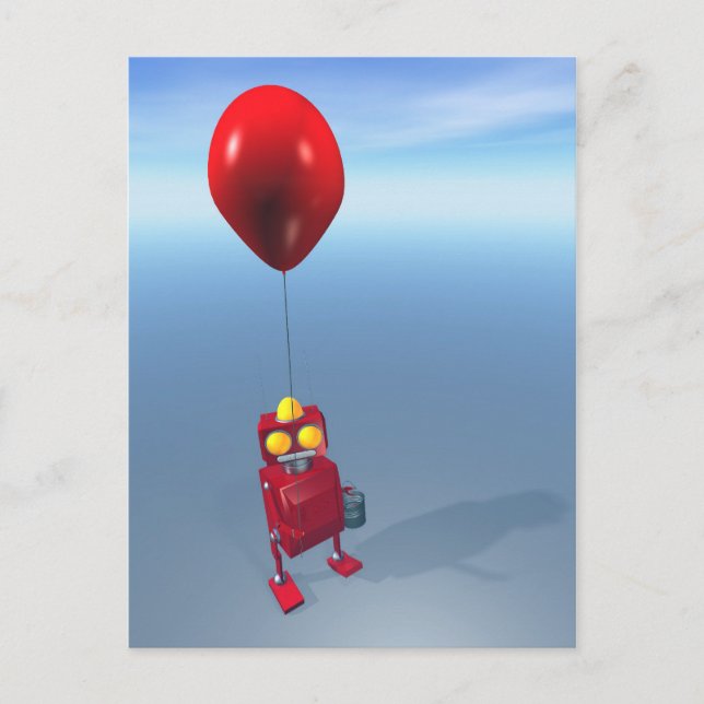 Happy Birthday Little Red Robot Postcard Postkarte (Vorderseite)