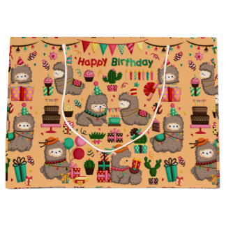 Happy Birthday Llama Pattern Große Geschenktüte