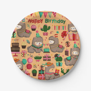 Happy Birthday Llama Pattern Pappteller