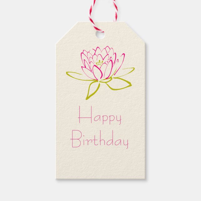 Happy Birthday Lotus Blume / Wasserlilie Geschenkanhänger (Vorderseite)