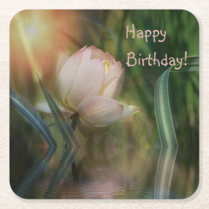 Happy Birthday Lotus Reflection Paper Coaster Rechteckiger Pappuntersetzer