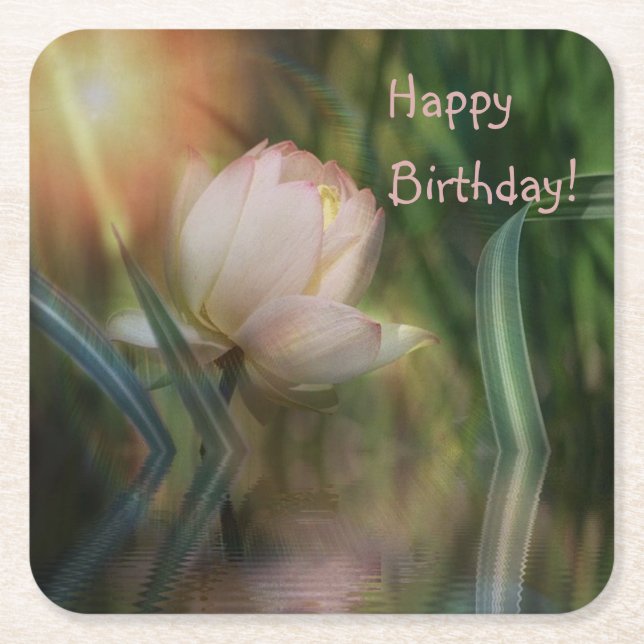 Happy Birthday Lotus Reflection Paper Coaster Rechteckiger Pappuntersetzer (Vorderseite)