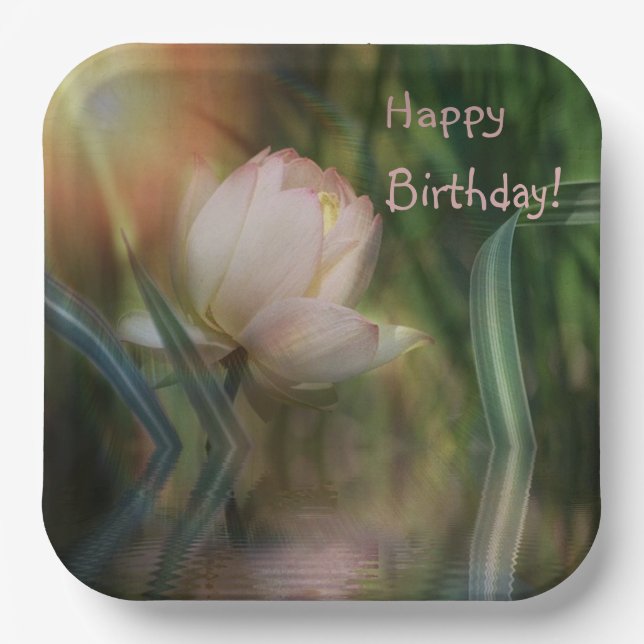 Happy Birthday Lotus Reflection Pappteller (Vorderseite)