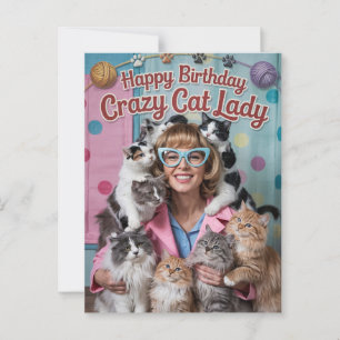 Happy Birthday lustige Retro Crazy Cat Lady Postkarte