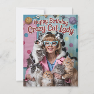Happy Birthday lustige Retro Crazy Cat Lady Postkarte