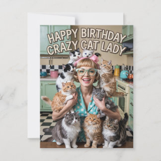 Happy Birthday lustige Retro Crazy Cat Lady Postkarte