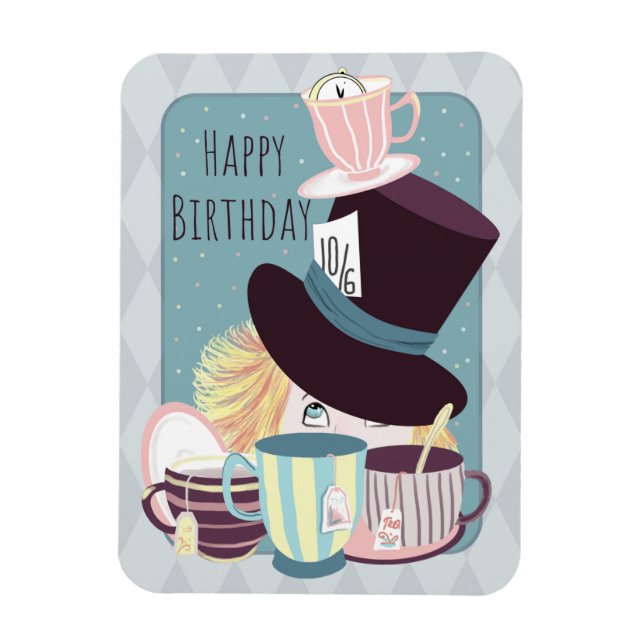 Happy Birthday Mad Hatter Tee Party Postkarte Magnet (Vertikal)