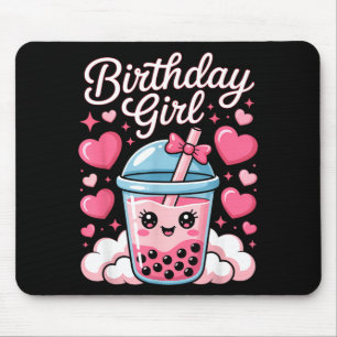 Happy Birthday Mädchen Süße Rosa Schleife Bubble B Mousepad