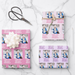 Happy Birthday Mädchenname und Foto Pink und Lilac Geschenkpapier Set