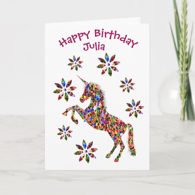 Happy Birthday Magical Unicorn Blume Kind Custom Karte (Vorderseite)