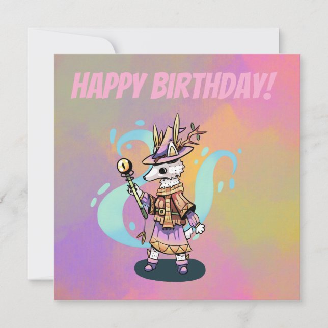 Happy Birthday Magical wolf Karte (Vorderseite)