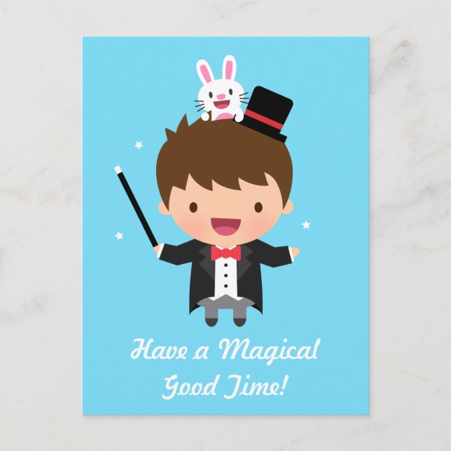 Happy Birthday Magician Boy Magic Bunny Trick Postkarte (Vorderseite)