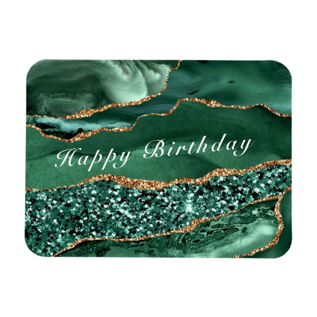 Happy Birthday Magnet Agate Green Gold Glitzer (Horizontal)