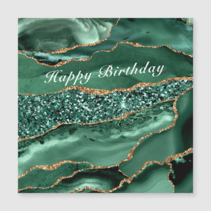 Happy Birthday Magnet Card Agate Green Gold Marmor
