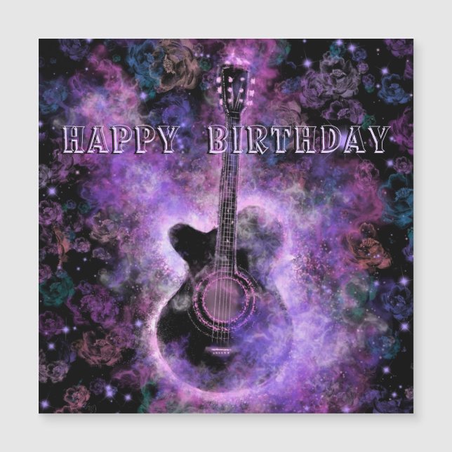 Happy Birthday Magnetic Card Romantic Gitarre Musi Magnetkarte (Vorderseite)
