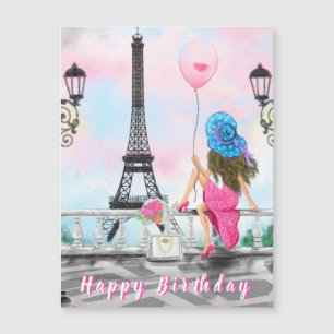 Happy Birthday Magnetic Card Women in Paris - Lieb Magnetkarte