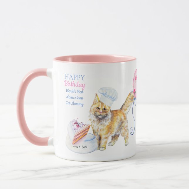 Happy Birthday Maine Coon Cat Mama - Personalisier Tasse (Links)