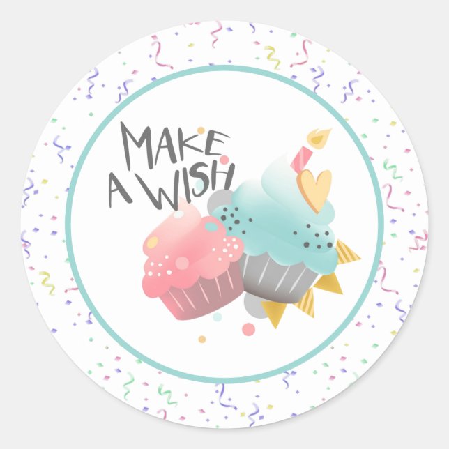 Happy Birthday Make a Wish Runder Aufkleber (Vorderseite)