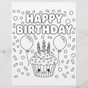 Happy Birthday Malvorlage   Kinderparty-Aktivität Flyer