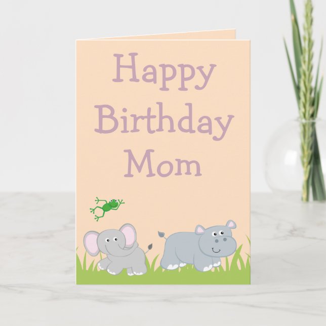 Happy Birthday Mama Elephant und Hippo Foto innen Karte (Vorderseite)