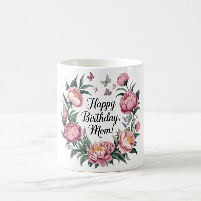 Happy Birthday Mama Floral Design Kaffeetasse (Mittel)