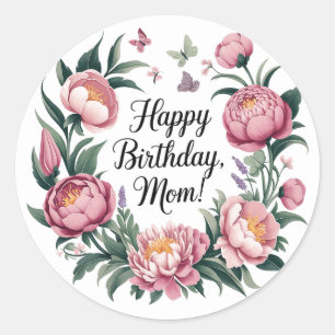 Happy Birthday Mama Floral Design Runder Aufkleber