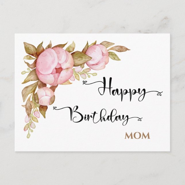 Happy Birthday Mama Floral Watercolor Postkarte (Vorderseite)