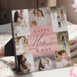 Happy Birthday Mama Foto Collage Pink Woodgrain Fotoplatte