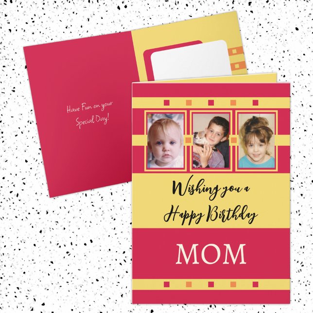 Happy Birthday Mama hinzufügen 3 Fotos rot gelb Karte (Von Creator hochgeladen)