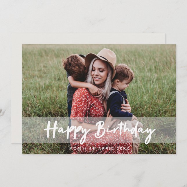 Happy Birthday Mama | Moderne Script Foto Card (Vorne/Hinten)