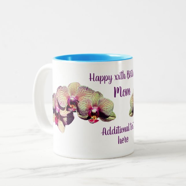 Happy Birthday Mama Orchid Blume Personalisiert Zweifarbige Tasse (Vorderseite Links)