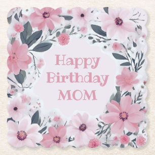 Happy Birthday Mama Pastel Pink Blume Floral Untersetzer