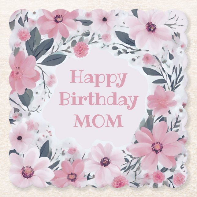 Happy Birthday Mama Pastel Pink Blume | Floral Untersetzer (Vorderseite)