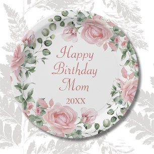 Happy Birthday Mama Pink Floral Party Pappteller