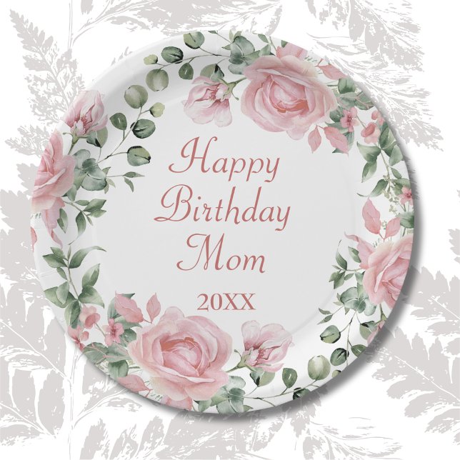 Happy Birthday Mama Pink Floral Party Pappteller (Von Creator hochgeladen)