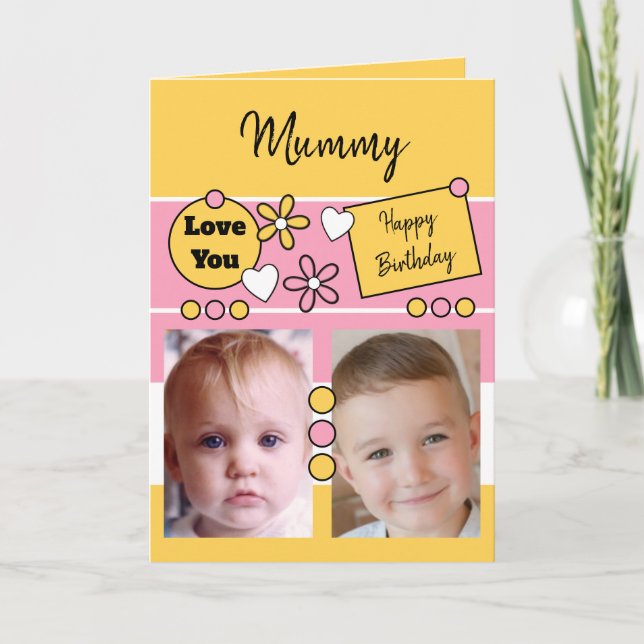 Happy Birthday Mama pink gelb mit Foto Card Karte (Vorderseite)